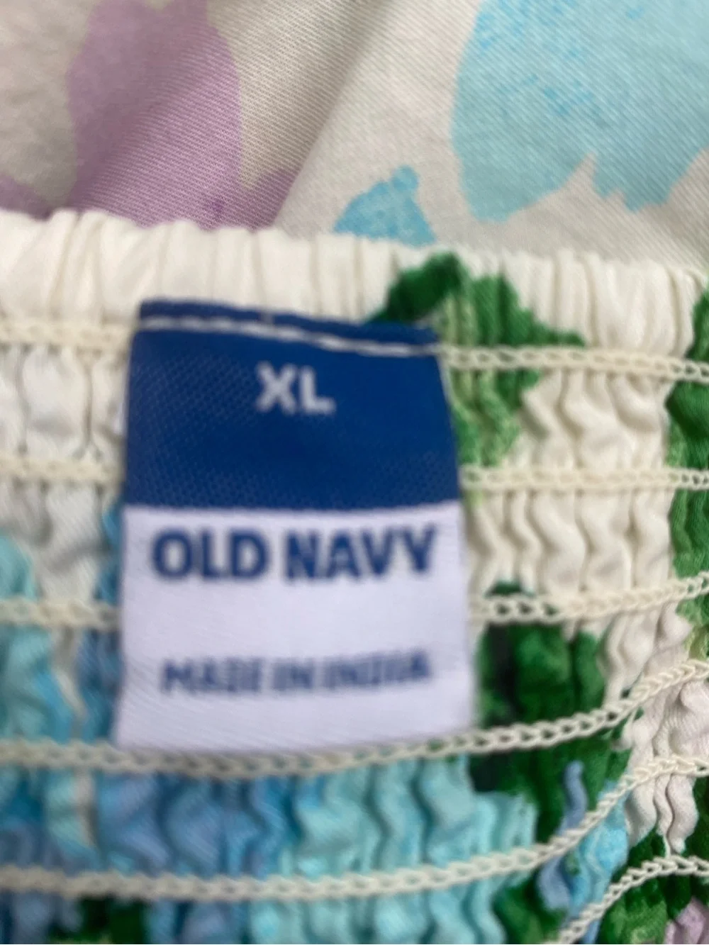 Old Navy Multicolored Cotton Floral Puff Sleeve Smocked Back V-Neck Top Size XL